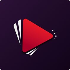 a red and white play button sitting on top of a purple background with an arrow