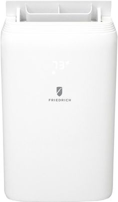 a white portable air conditioner on a white background