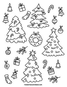 christmas tree coloring pages for kids to print and color with their own holiday decorations, presents or gifts