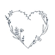 a heart with flowers and leaves drawn on it