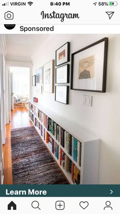 an instagram page with pictures on the wall, bookshelves and rugs