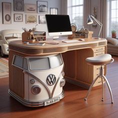 An eclectic coffee table creating a boho-chic vibe in a living room. Eclectic Coffee Tables, Vintage Vw Camper, Old Car Parts, Baby Shopping Cart, Functional Desk, Quirky Home Decor, Workspace Inspiration