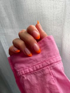 Orange French Tips Nails, Nails Orange French, Orange French Tips, Summer Nails Orange, French Tips Nails, Nails Orange, Tips Nails, Hello Nails, Spring Acrylic Nails