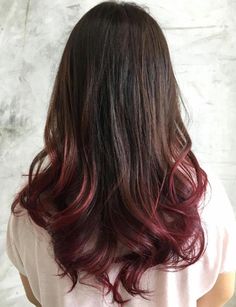 Dark Brown Hair With Burgundy Dip Dye Sandy Brown Hair, Burgundy Brown Hair, Natural Dark Hair, Black Hair Ombre, Dipped Hair, Red Ombre Hair, Golden Brown Hair, Dyed Hair Pastel, Dip Dye Hair