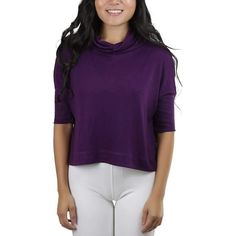 You don't have to compromise with style for comfort. This 3/4 Sleeve Cowlneck Relaxed Fit Cropped Sweater is the perfect combination of both. You'll love how comfortable this sweater leaves you feeling as it envelopes your skin with its softness. Size: M.  Color: Purple.  Gender: female.  Age Group: adult. Elegant Tops, Turtleneck Sweatshirt, Light Coat, Cropped Sweater, Quality Clothing, Color Purple, Your Skin, Gender Female, Timeless Design