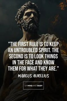 a statue with a quote on it that says, the first rules to keep an untrubled spirit the second is to look things in the face and know them for what they are