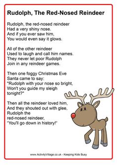 rudolph, the red - nosed reindeer poem printable for kids and adults to read