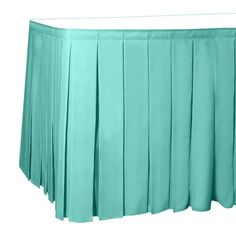 the pleated table skirt is aqua blue