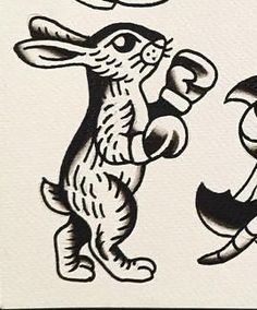 an ink drawing of two rabbits playing with a frisbee