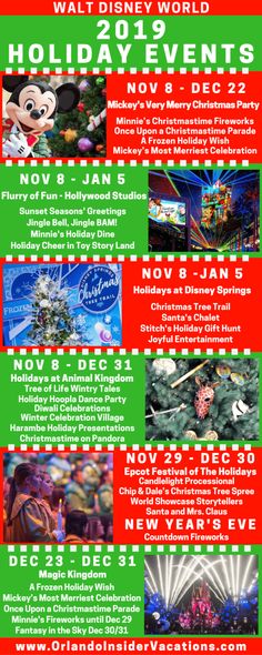 an advertisement for the holidays event with images of mickey mouse and other holiday items on it