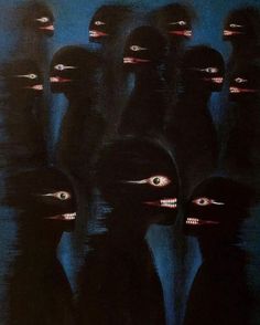 a painting of many black people with their eyes open