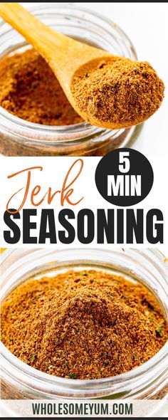 two jars filled with chili seasoning and the words, tek 5 min in each jar