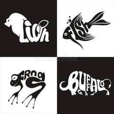 four different logos with fish and words in black and white colors stock photo - image