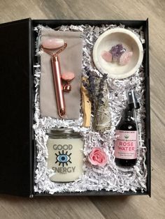 an open box with various items in it