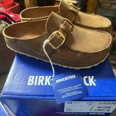 Birkenstock Buckley. Brand New With Tags, Never Worn. Cognac Suede. Size Eu38. Comes With Box. Retails $150, Asking $125 Firm Birkenstock Buckley, Shoes Birkenstock, Birkenstock Brown, Birkenstock Shoes, Mule Clogs, Mules Shoes, Cognac, Birkenstock, Clogs