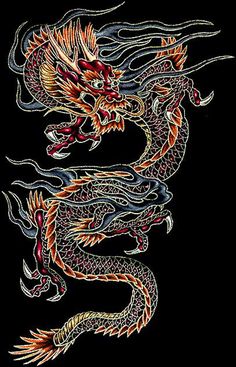 a colorful dragon on a black background