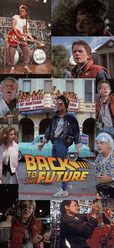 the back to the future collage is shown in many different pictures, including an older man