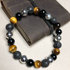 Tiger Eye Bead Bracelet Eye Bead Bracelet, Tiger Eye Beads, Lava Rock, Bead Bracelet, Tiger Eye, Onyx, Beaded Bracelets, Bracelet, Beads