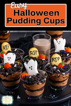 Halloween Pudding Cups Halloween Pudding Cups, Dirt Cakes, Dirt Cups Dessert, Halloween Pudding, Pudding Cup Recipes, Chocolate Pudding Cups