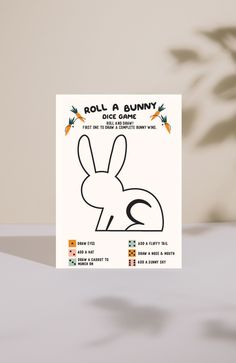 a card with an image of a rabbit on it's face and the words roll a bunny