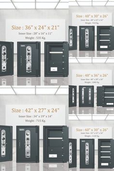 the size and width of two lockers are shown in three different sizes, each with one door open