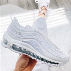 Nike Air Max 97 Triple White Sneakers New With Box Size 5y - Women’s 6.5 Air Max 97 Outfit, Nike Cortez Women, Royal Blue Sneakers, Air Force One Shoes, Black Nike Shoes, Shoes Nike Air, Fashion Shoes Sneakers, Nike Air Force Ones, White Shoes Women