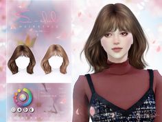 an animated image of a woman's hair with different colors and shapes, including bangs