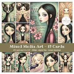 🎨 **Mixed Media Art - 12 Cards Collection** 🎨 ✨ Elevate your art journaling, crafting, and scrapbooking projects with my enchanting collection of mixed media art cards! This set of 12 beautifully illustrated cards features whimsical artwork, inspiring affirmations, and motivational quotes, perfect for adding a touch of magic to your creative endeavors. 📏 **Details - ATC artist trading cards size: 2.5 x 3.5 inches - High resolution: 300dpi - Digital files: Instant download, watermark-free PDFs 🖼️ **Perfect For - Junk journaling - Art and craft projects - Scrapbooking - Card making - Adding a unique flair to your creative works ✨ **What's Included - 12 unique mixed media art cards - Each card features a whimsical illustration paired with an uplifting affirmation or quote 💌 **Note The PD Inspiring Affirmations, Affirmation Motivation, Kunstjournal Inspiration, Whimsy Art, Illustrated Cards, Art Trading Cards, Whimsical Artwork, Mixed Media Crafts, Art Carte