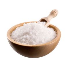 a wooden bowl filled with white sugar