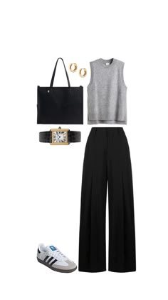 Flatlay polyvore cool girl New York LA model off duty Corporate office baddie job outfit idea inspo trousers Matilda Djerf Office Baddie, Casual College Outfits, Matilda Djerf, Corporate Outfits, Everyday Fashion Outfits, Model Off Duty, Corporate Office, Casual Work Outfits