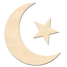 a wooden cut out of the shape of a crescent with a star on it's side