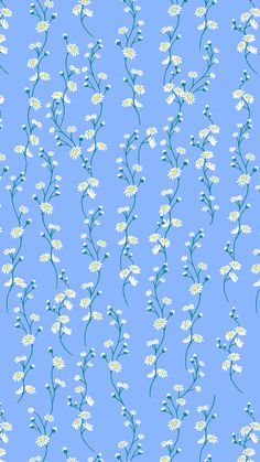 a blue background with white flowers on it