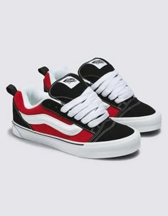 VANS Knu Skool Shoes Small Closet Shoe Storage Ideas, New School Vans, Small Closet Shoe Storage, Closet Shoe Storage Ideas, Shoe Storage Small Closet, Shoe Inspo Sneakers, Red And Black Vans, N Shoes, Estilo Vans