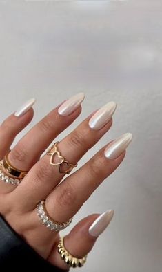 white chrome nails, vanilla chrome nails, chrome nails, white, summer nails, summer nails 2023, nail inspo summer, nail inspo, almond shaped nails, almond nails, hot summer nails, summer nails trendy, summer nail colors, everyday nails, aesthetic nails, aesthetic Shout to whoever these nails are I screenshotted from TikTok! Summer Acrylic Nails Neutral, Nails Acrylic Almond Chrome, Long Chrome Almond Nails, Plain Colour Nails Acrylic, Nails For White Skin, Graduation Nails White, White Bridal Nails, White Graduation Nails, Plain Summer Nails