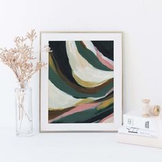 Bold Abstract Statement Painting Green, Beige and Gold Wall Art Print or Canvas - Jetty Home Watercolour Projects, Olive Bedroom, Layered Painting, Bedroom Paintings, Painting Tropical, Tropical Painting, Tropical Wall Art, Gold Wall Art, Craft Art