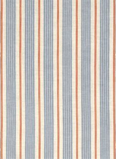 a blue and white striped fabric with an orange stripe on the bottom right half of it