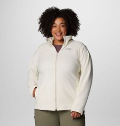 Stay warm on-the-go in this microfleece jacket. Columbia White Jacket, White Fleece-lined Outerwear For Cold Weather, Columbia Fluffy Jacket, Womans Columbia Jacket, Columbia Sportswear, Sportswear Brand, Range Of Motion, Stay Cozy, Fleece Jacket