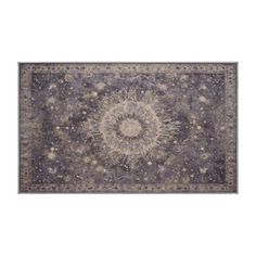 a rug with an intricate design in grey and beige colors on a white background,