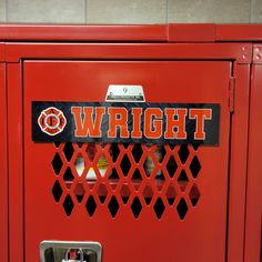 a red locker with the word wright on it