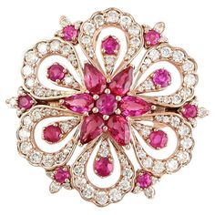 Meghna Jewels 2.94 carats ruby diamond 14K Gold Floral Pendant Brooch Brooch Diamond, Pendant Brooch, Jewelry Boards, Floral Pendant, Ruby Diamond, Gold Floral, Jewelry Vintage, Sparkle Diamonds, Diamond Gemstone