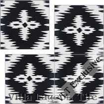 four black and white tile designs with an abstract design in the middle, on top of each