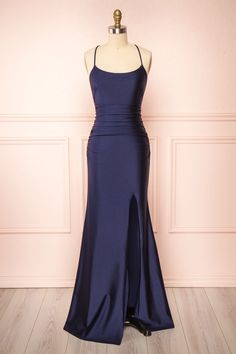 Navy backless mermaid maxi dress with slit. Shop now! Blue Long Prom Dresses, Prom Dress Pictures, Prom Dress Inspo, Robes Glamour, Princess Sleeves, Boutique 1861, Prom Dress Inspiration, Long Prom Dresses, فستان سهرة