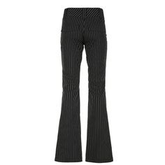 Elevate your style with our Stripe Low Waist Flare Trousers. Featuring a striking black color and vintage-inspired flare design, these trousers make a bold statement. The sophisticated white stripe pattern adds a touch of refinement, while the low waist ensures both comfort and fashion. Perfect for any occasion, these trousers bring style and versatility to your wardrobe. Striking black color with white stripe pattern Vintage-inspired flare design Low waist for a comfortable fit Fashionable and Street Style Plus Size, Pants Low Rise, Kawaii Socks, Fit Fashion, Flare Trousers, Womens Dress Pants, Casual Trousers, Low Waist, Headband Hairstyles