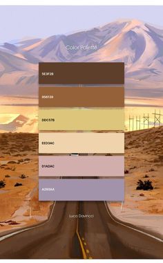 the color palette for this desert scene is neutral and muted, with mountains in the background