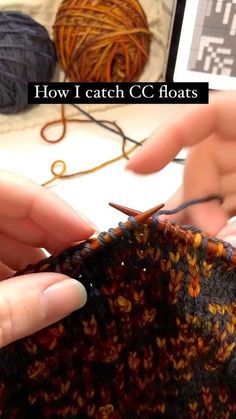 two hands are working on a crochet project with text overlay that reads how i catch cc floats