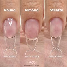 Round VS Almond VS Stiletto ❤︎︎ 𝙇𝙞𝙣𝙠 𝙞𝙣 𝙗𝙞𝙤 ❤︎ • • • #getnailed #beginnernailtech #nailsswag #nailed #nailgoals #nailtechlife… | Instagram Rounded Stiletto Nails, Long Round Nails, Round Shaped Nails, Round Nail Designs, Nail Tip Shapes, Long Almond Nails, Pointy Nails, September Nails, Almond Shape Nails