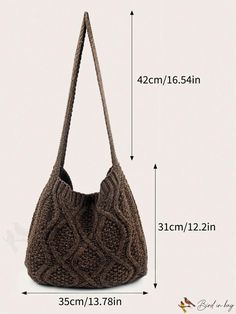 BirdinBag - Stylish Crochet Bag with Minimalist Design Casual Brown Knitted Bags, Everyday Knitted Tote Shoulder Bag, Trendy Knitted Bags For Daily Use, Travel Knitted Brown Shoulder Bag, Travel-friendly Brown Knitted Shoulder Bag, Knitted Brown Shoulder Bag For Travel, Brown Knitted Bag For Everyday Use, Knitted Rectangular Shoulder Bag For Daily Use, Brown Knitted Shoulder Bag For Daily Use