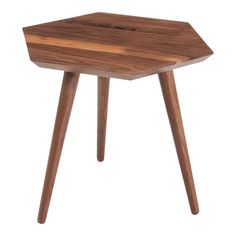 a small wooden table with two legs and a hexagonal shape on the top