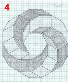 a drawing of a circular object with the number 3 in it's center and three blocks on each side