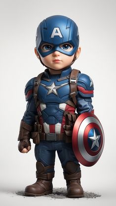 a small child dressed as captain america holding a shield